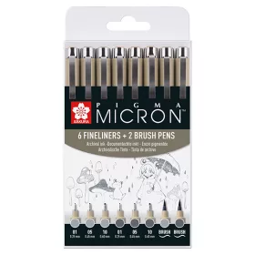 Sakura Pigma Micron toll, 6+2 darabos, szürke készlet