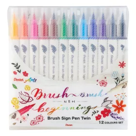 Pentel Brush Sign Twin kéthegyű ecsetfilc - 12 db