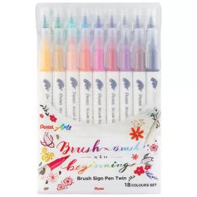 Pentel Brush Sign Twin kéthegyű ecsetfilc - 18 db