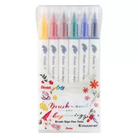 Pentel Brush Sign Twin kéthegyű ecsetfilc - 6 db