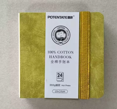 Potentate 100% pamut akvarellfüzet, melegen préselt - 10 x 10 cm, oliva 