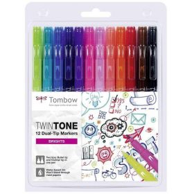   Tombow TwinTone kéthegyű marker 12 db-os készlet, élénk színek