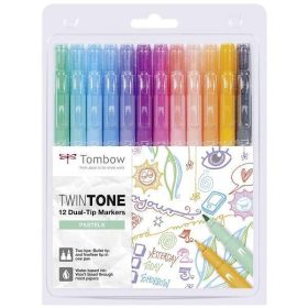   Tombow TwinTone kéthegyű marker 12 db-os készlet, pasztell színek