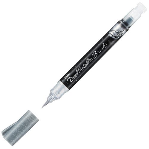 Pentel Hybrid Dual Metallic kétszínű, csillámos ecsetfilc, ezüst
