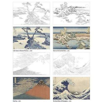 Hokusai felnőtt színező könyv képei