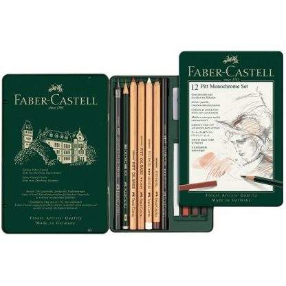 Faber-Castell Pitt Monochrome készlet 12 db-os, nyitott