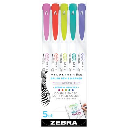 Zebra Mildliner ecsetvégű szövegkiemelő, 5 darabos készlet - Refresh színek