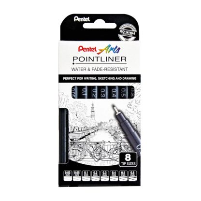 Pentel Pointliner műszaki tűfilc készlet, 8 db